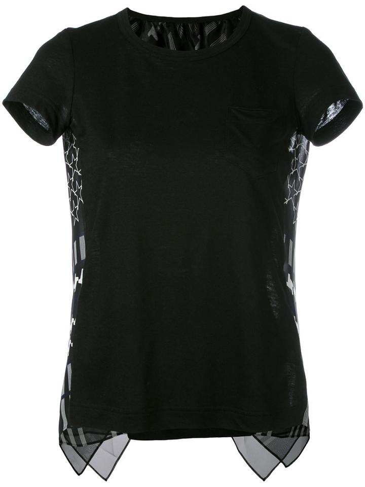 Sacai - Hounds-tooth Insert T-shirt - Women - Linen/flax/polyester - 2, Black, Linen/flax/polyester
