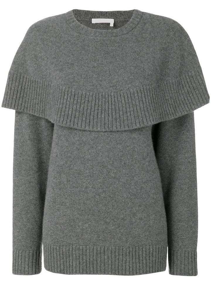 Chloé - Cape Knitted Sweater - Women - Cashmere - L, Grey, Cashmere