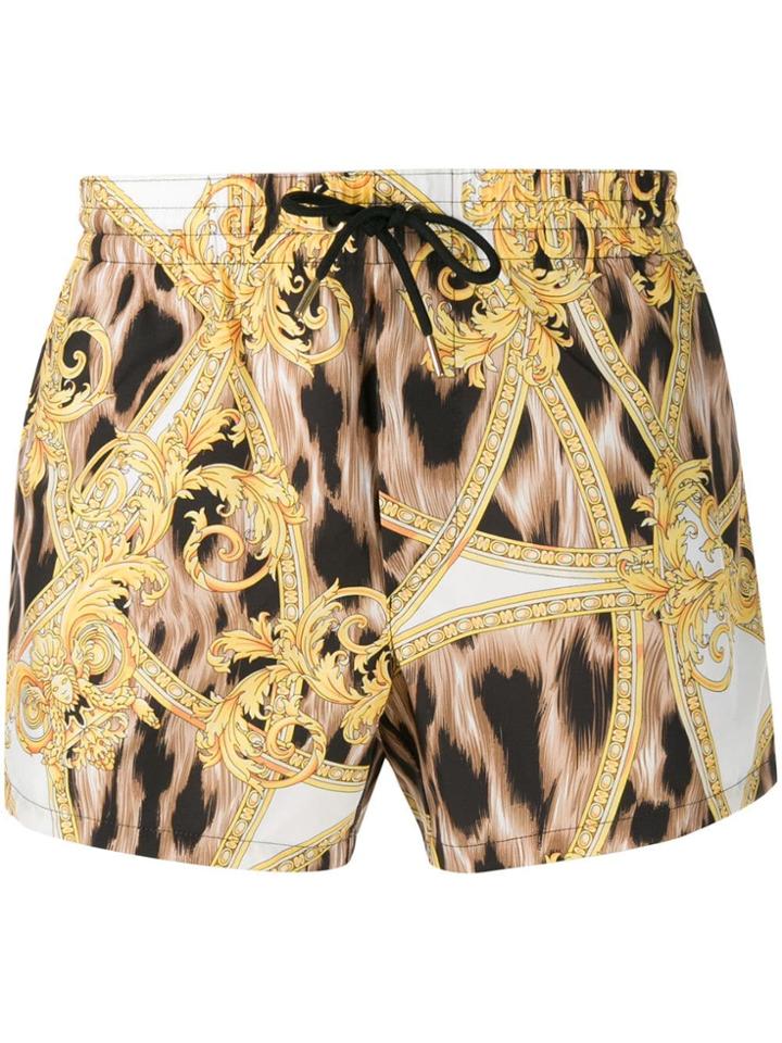 Versace Barocco Leopard Swim Shorts - Black