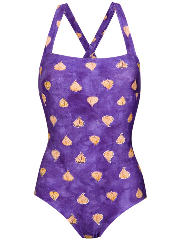 Sissa Gabi Leaves Print Swimsuit - Pink & Purple