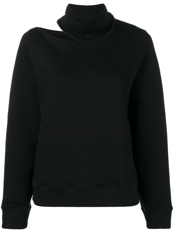 Zilver High Neck Open Shoulder Sweatshirt In Organic Cotton - Black