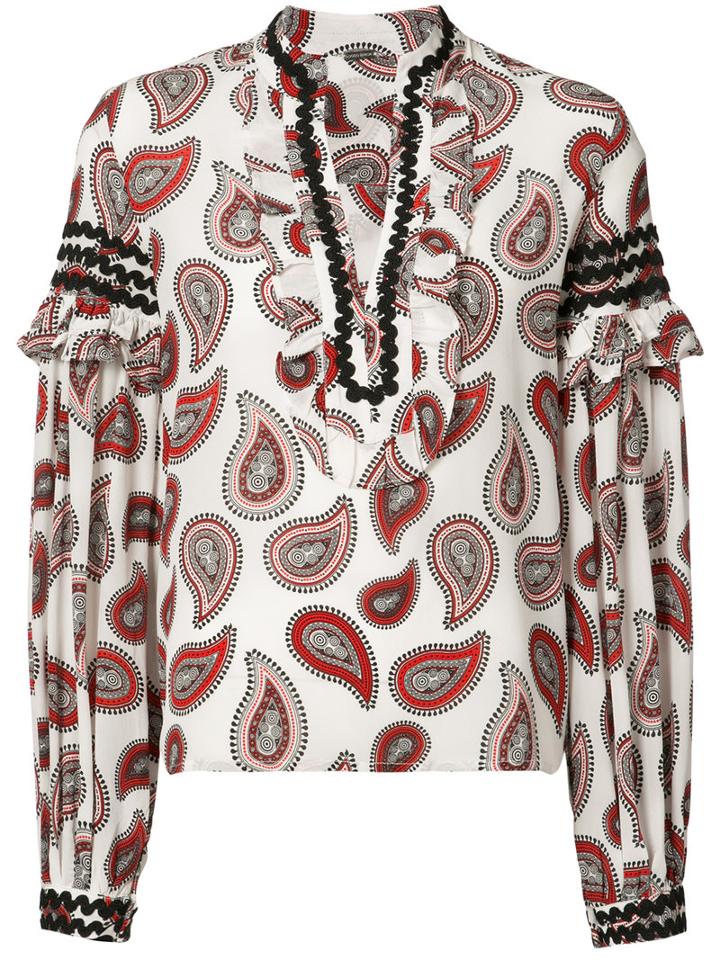 Dodo Bar Or - Paisley Print Boho Blouse - Women - Silk/cotton - 44, White, Silk/cotton