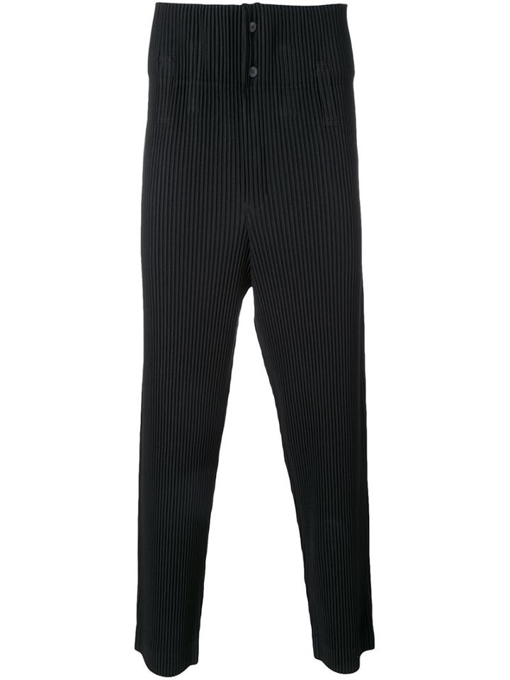 Homme Plissé Issey Miyake Drop-crotch Pleated Trousers, Men's, Size: 4, Black, Polyester
