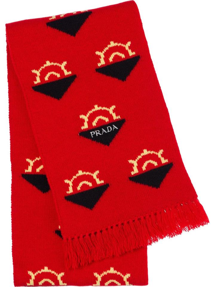 Prada Helm Intarsia Scarf - Red