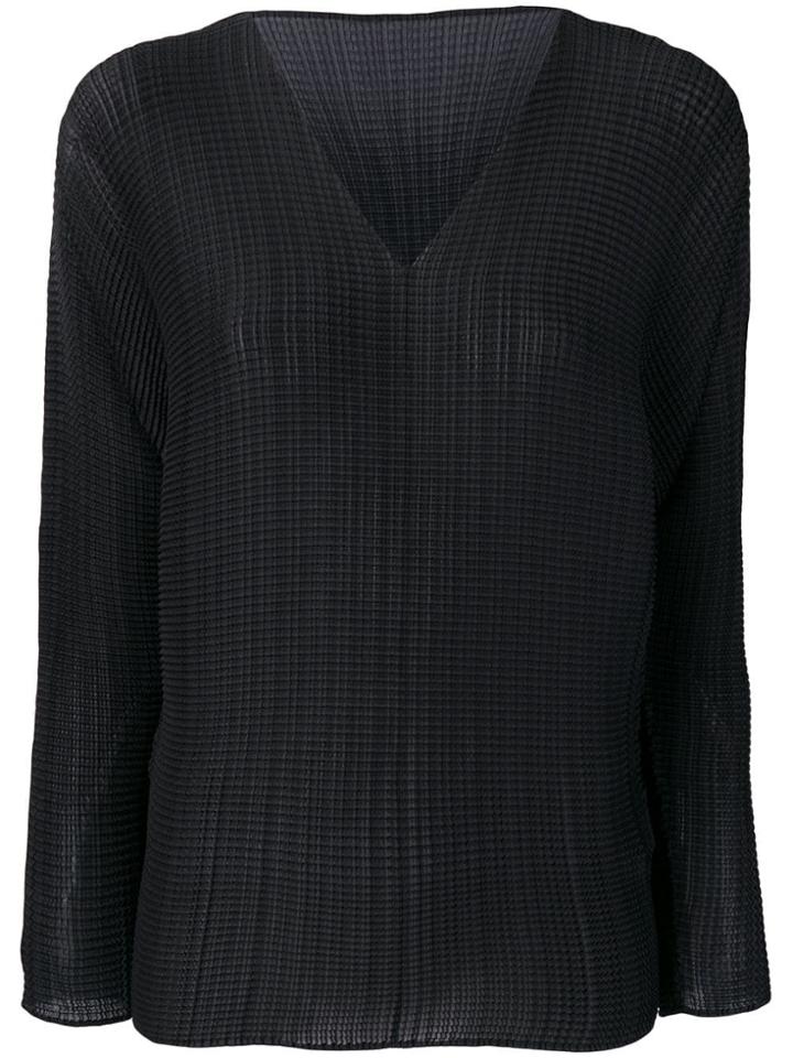 Issey Miyake Micro-pleated V-neck Top - Black