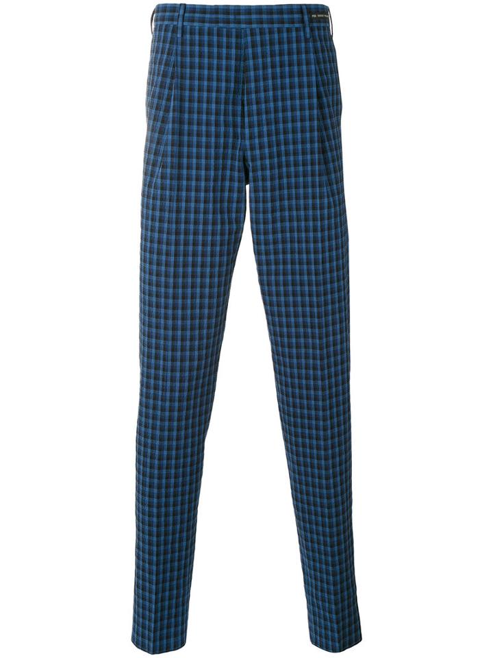 Pt01 - Cloqué Checked Trousers - Men - Cotton/spandex/elastane - 50, Blue, Cotton/spandex/elastane
