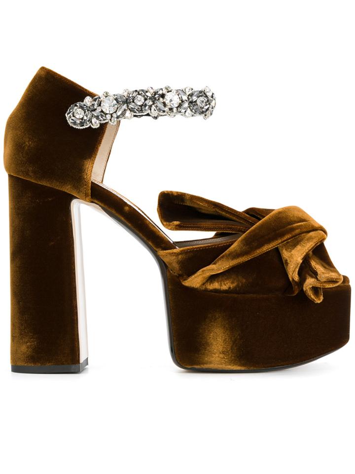 No21 Abstract Bow Embellished Platform Sandals - Brown