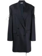 Nina Ricci Pinstripe Drawstring Toggle Blazer Coat - Blue