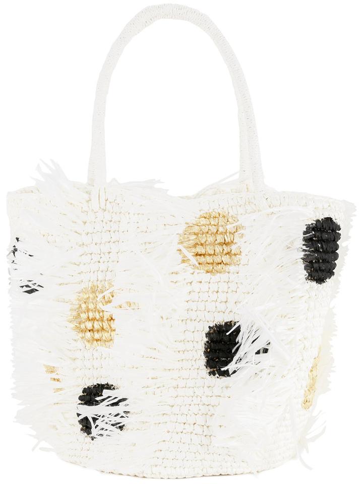 Polka Dots Tote Bag - Women - Straw - One Size, White, Straw, Sensi Studio