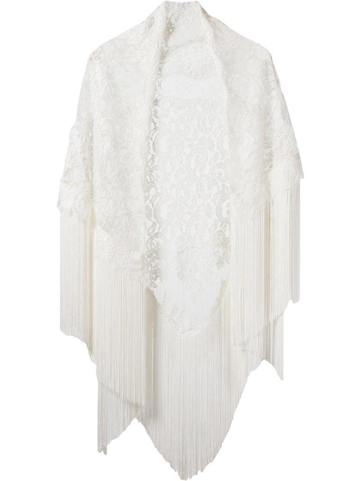 Martha Medeiros Fringe Lace Shawl, Women's, White, Cotton/polyamide
