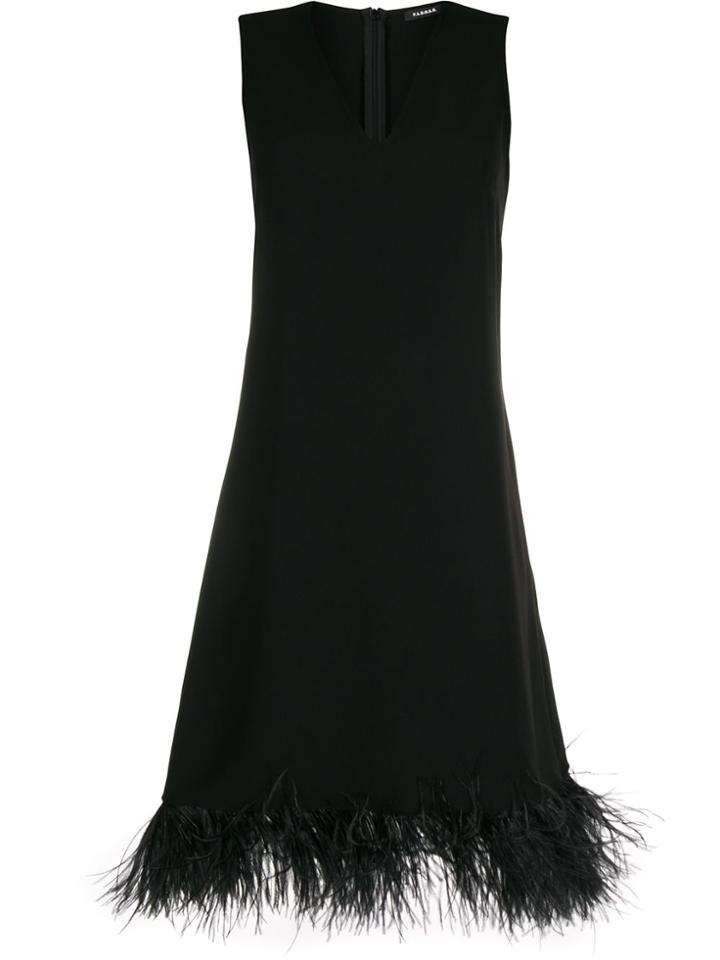 P.a.r.o.s.h. Feather Trim Flared Dress - Black