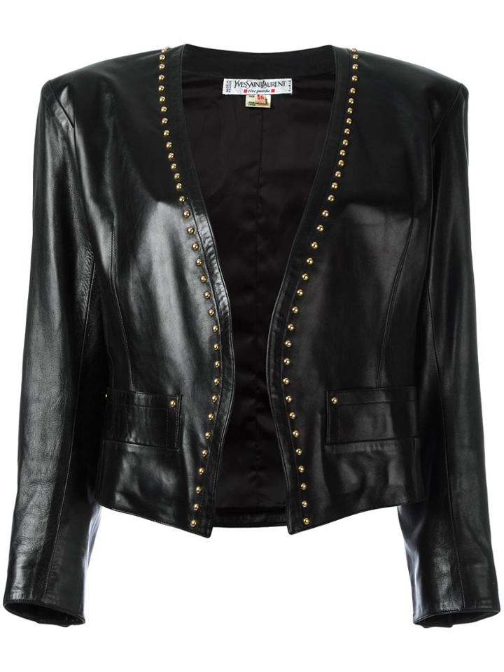 Yves Saint Laurent Vintage Studded Trim Leather Jacket - Black