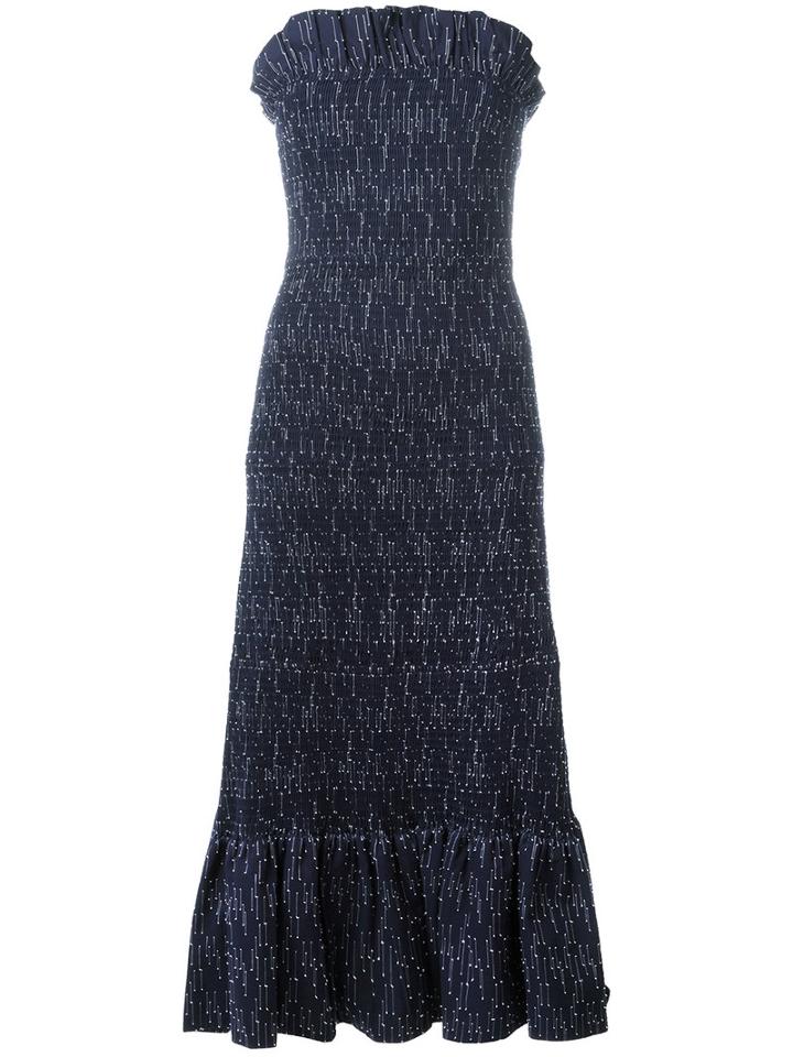 Victoria Victoria Beckham Strapless Smocked Dress, Women's, Size: 6, Blue, Cotton/polyamide/spandex/elastane/silk