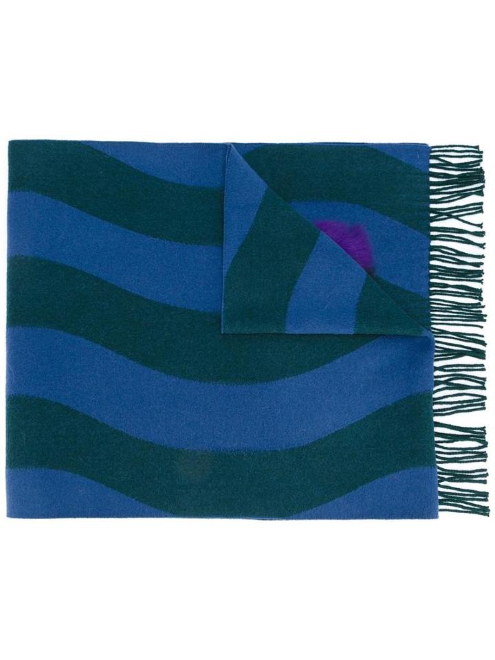 Fendi Fringed Wavy Scarf, Women's, Green, Lamb Fur/cashmere