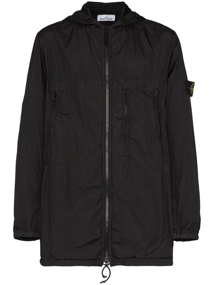 Stone Island Hooded Zip-front Jacket - Black