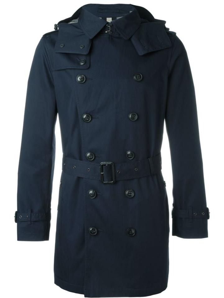 Burberry Brit Hooded Trench Coat, Men's, Size: Medium, Blue, Cotton/linen/flax/polyester