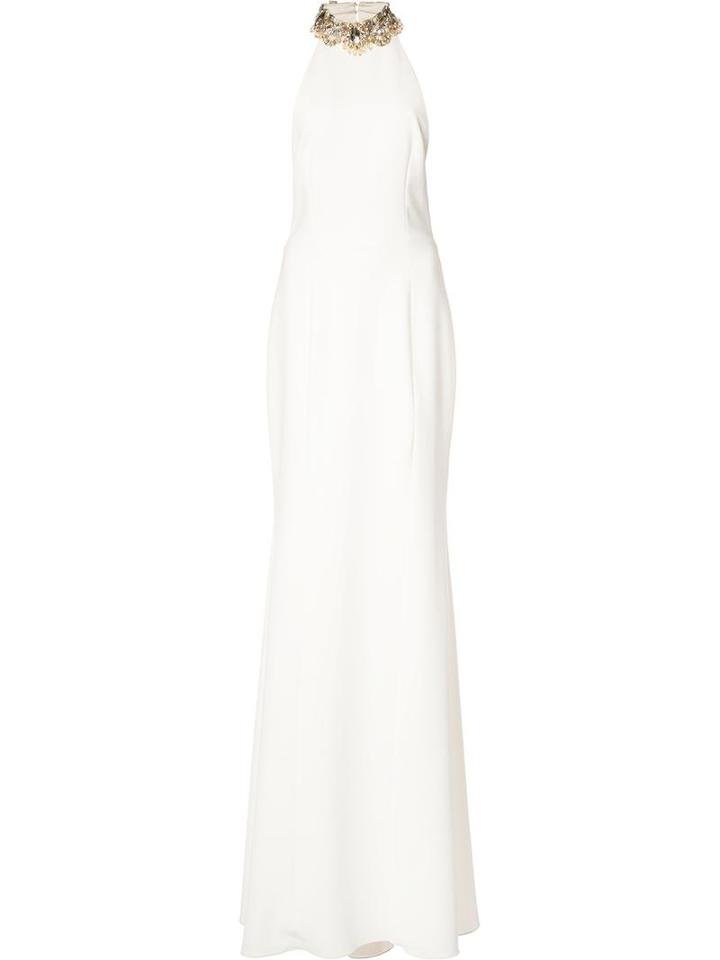 Marchesa Notte Embellished Halterneck Gown, Women's, Size: 0, White, Polyester