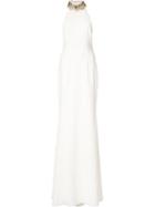 Marchesa Notte Embellished Halterneck Gown, Women's, Size: 0, White, Polyester