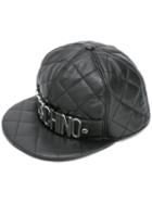 Moschino Quilted Snap-back Logo Cap, Adult Unisex, Size: Medium, Black, Sheep Skin/shearling/rayon
