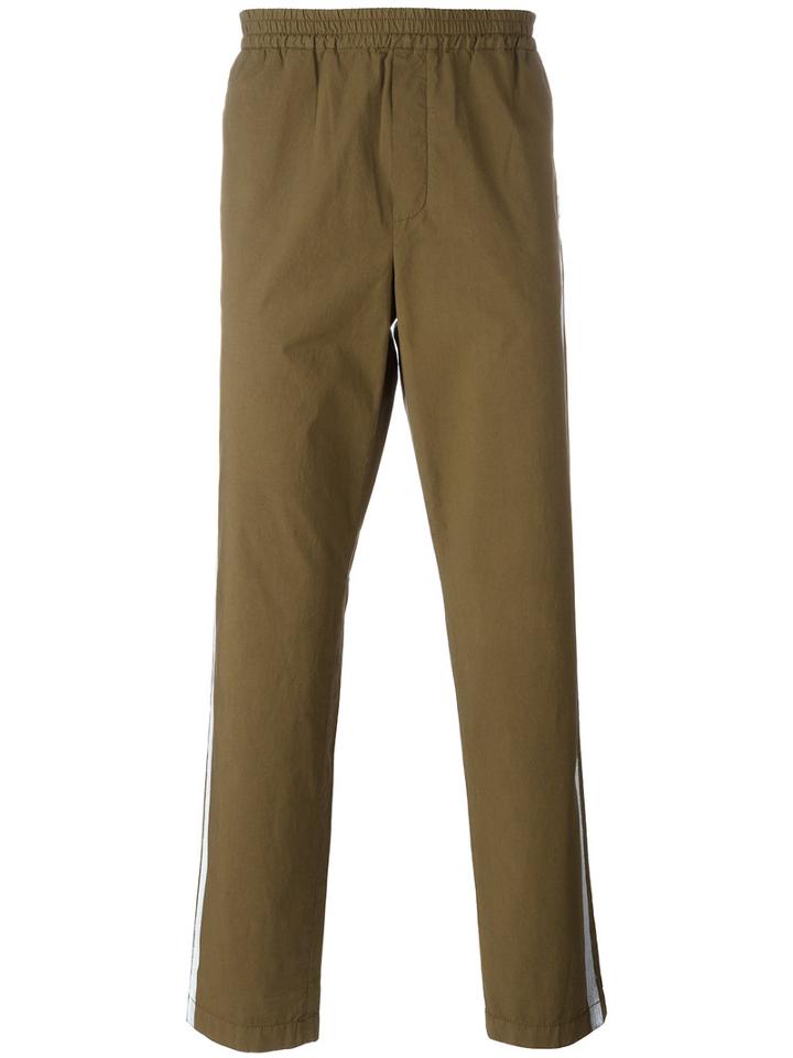 Msgm Side Stripe Trousers, Men's, Size: 52, Green, Cotton/spandex/elastane