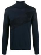 Armani Exchange Textured Stripe Roll Neck Jumper - Blue