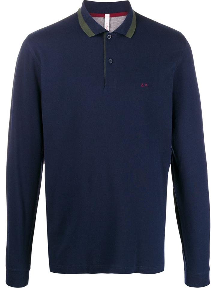Sun 68 Stripe Detail Polo Shirt - Blue