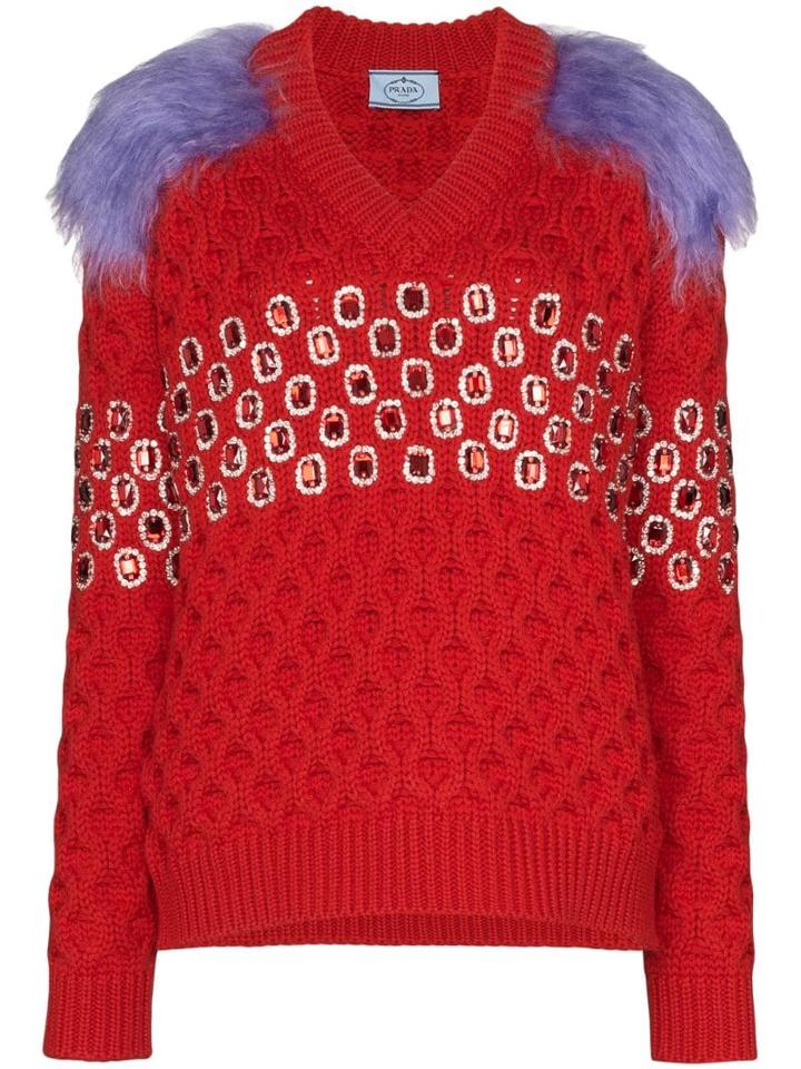 Prada Crystal Embellished Jumper - Red