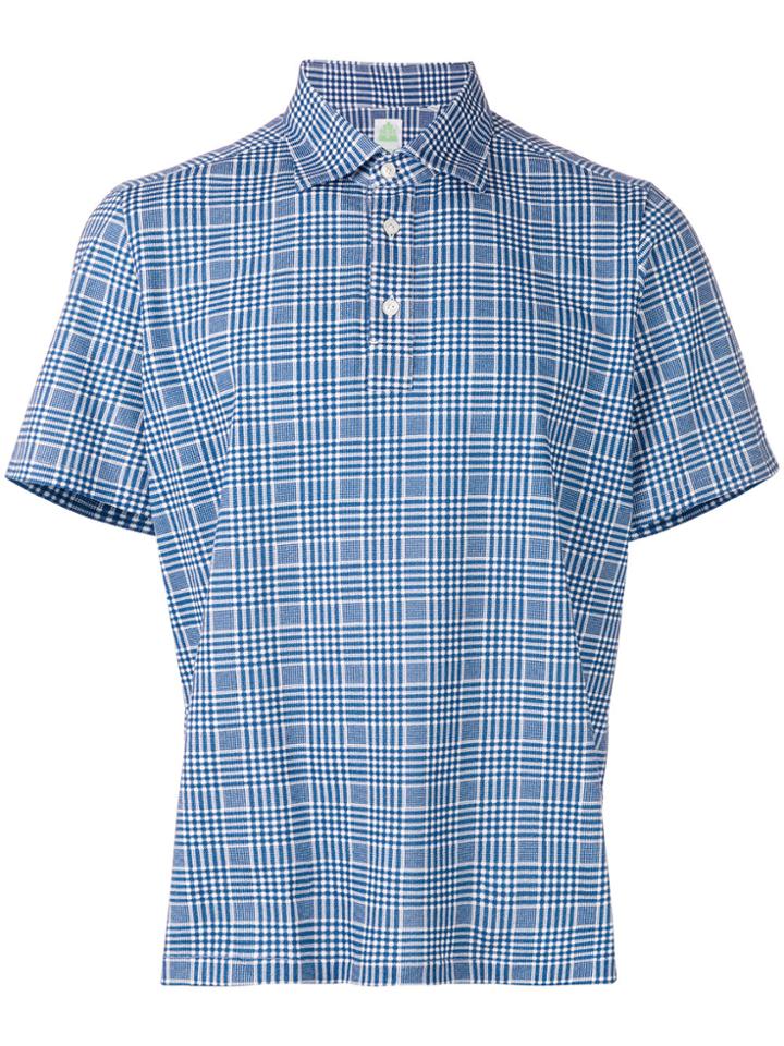 Finamore 1925 Napoli Grid Patterned Short Sleeve Shirt - Blue