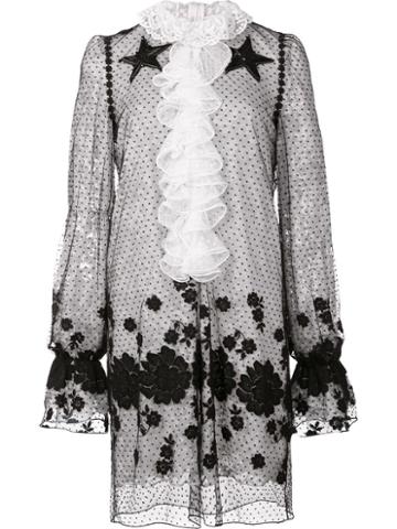 Giamba Floral Overlay Dress, Women's, Size: 38, White, Cotton/polyamide/polyester