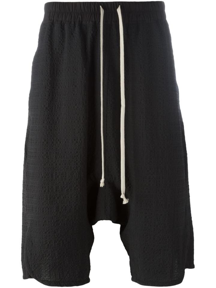 Rick Owens Drop Crotch Shorts, Men's, Size: 50, Black, Cotton/polyester/spandex/elastane/virgin Wool
