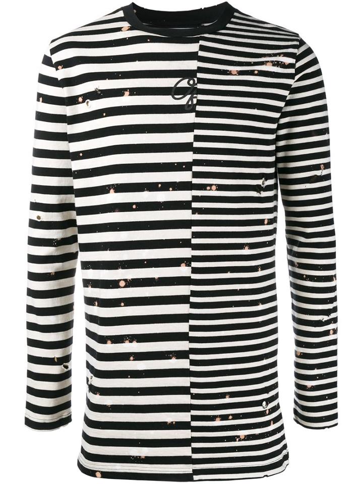 Off-white Contrast Stripe Distressed T-shirt, Men's, Size: Medium, Black, Cotton