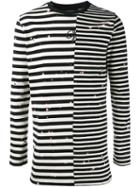 Off-white Contrast Stripe Distressed T-shirt, Men's, Size: Medium, Black, Cotton