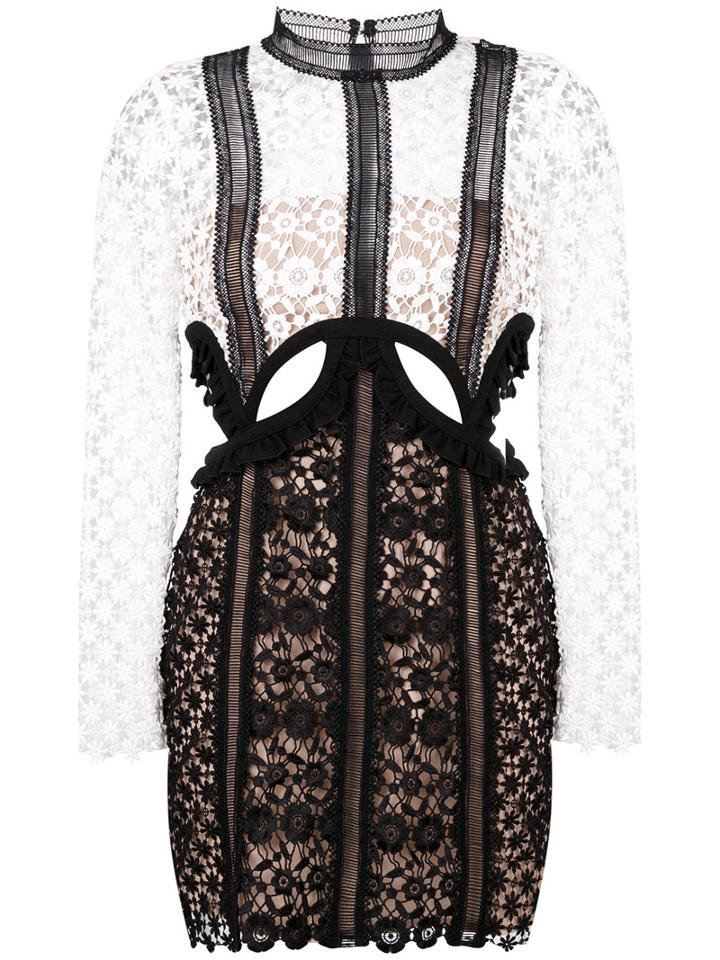 Self-portrait - Lace Cut-out Mini Dress - Women - Polyester - 10, Black, Polyester