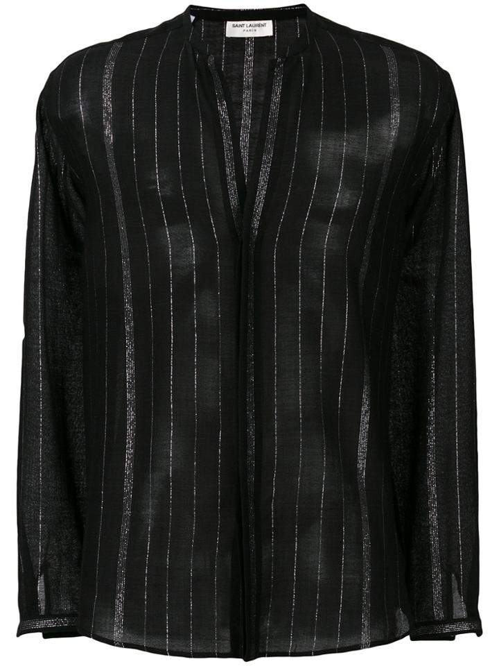 Saint Laurent Striped Mandarin Collar Shirt - Black