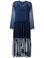 See By Chloé Pleated Skirt Peasant Dress, Women's, Size: 40, Blue, Polyester/viscose/silk