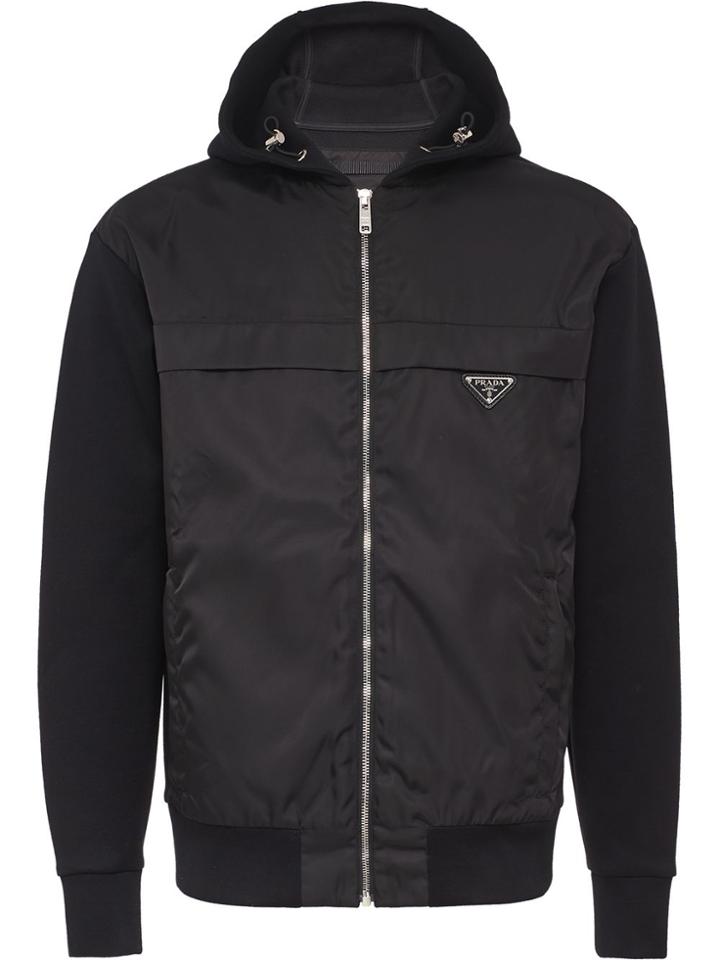 Prada Gabardine Panel Hoodie - Black