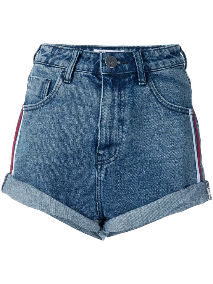 One Teaspoon Stripe Detail High Waisted Shorts - Blue