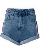 One Teaspoon Stripe Detail High Waisted Shorts - Blue