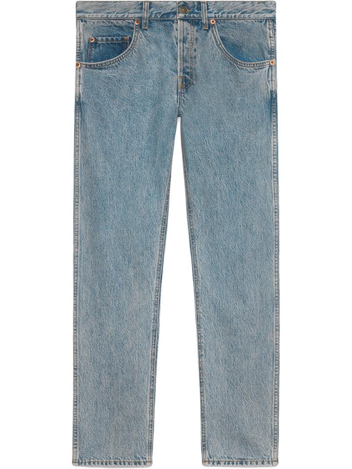 Gucci Denim Tapered Pant With Panther - Blue