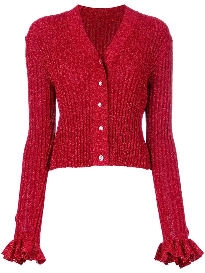 Marco De Vincenzo Ruffled Lurex Cardigan - Red