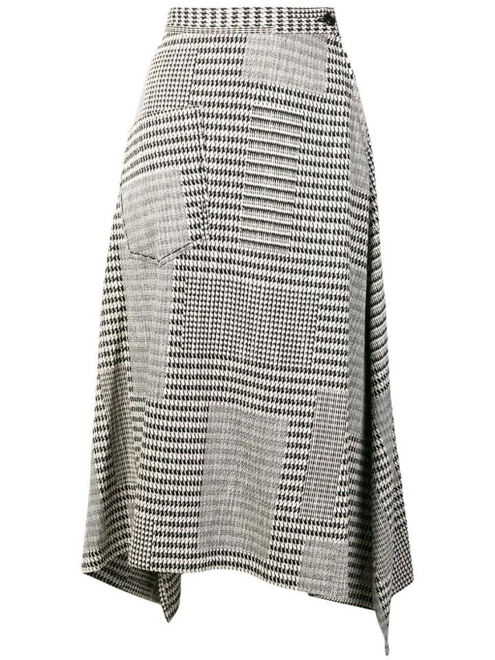 Y's Asymmetric Check Skirt - Black