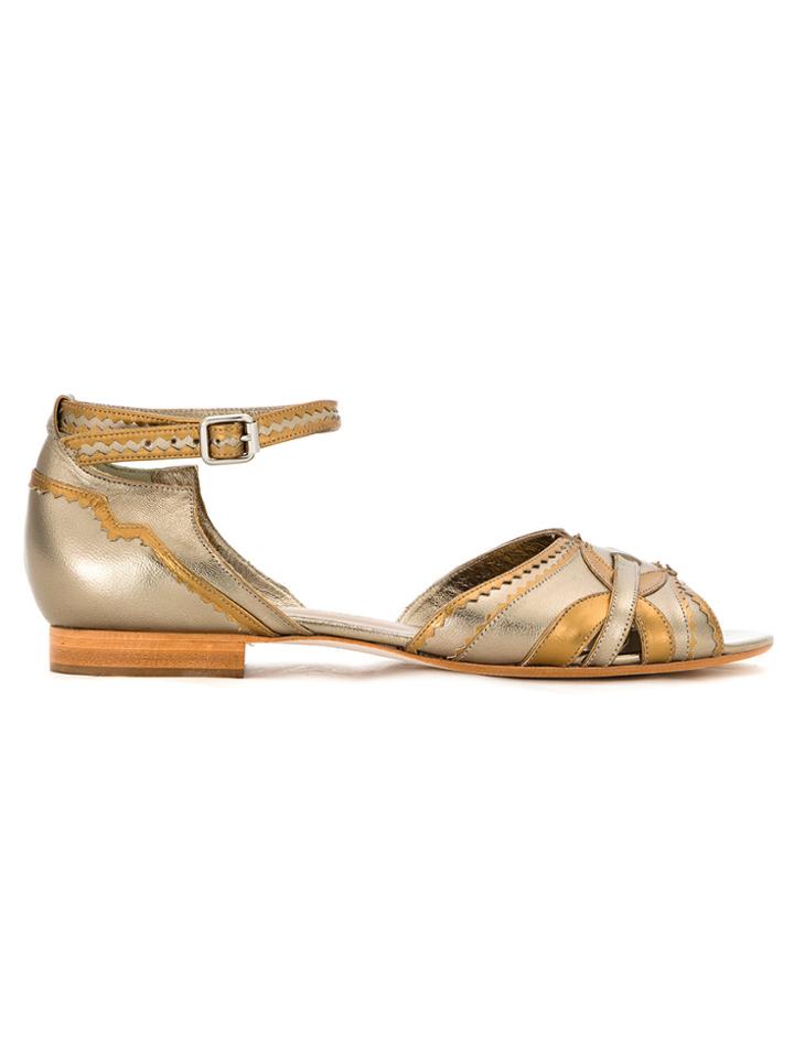 Sarah Chofakian Flat Panelled Sandals - Metallic