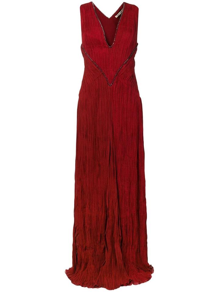 Roberto Cavalli Pleated Gown With Embroidery - Red