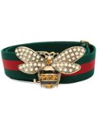 Gucci - Web Belt With Bee - Women - Cotton - 90, Green, Cotton