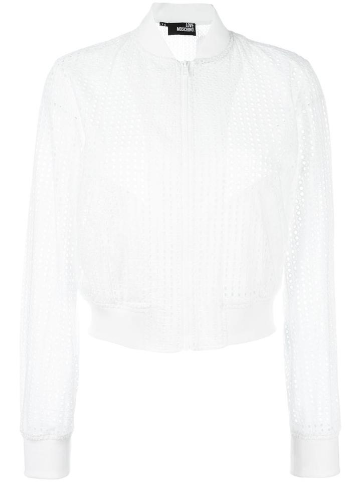 Love Moschino Eyelet Bomber Jacket, Women's, Size: 44, White, Cotton/spandex/elastane