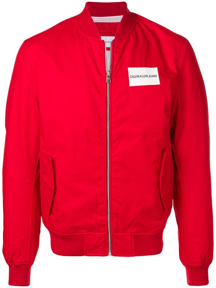 Calvin Klein Jeans Contrast Logo Bomber Jacket - Red
