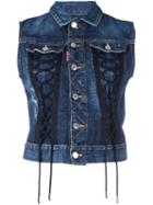 Dsquared2 Sleeveless Laced Denim Jacket, Women's, Size: 42, Blue, Cotton/spandex/elastane/polyester