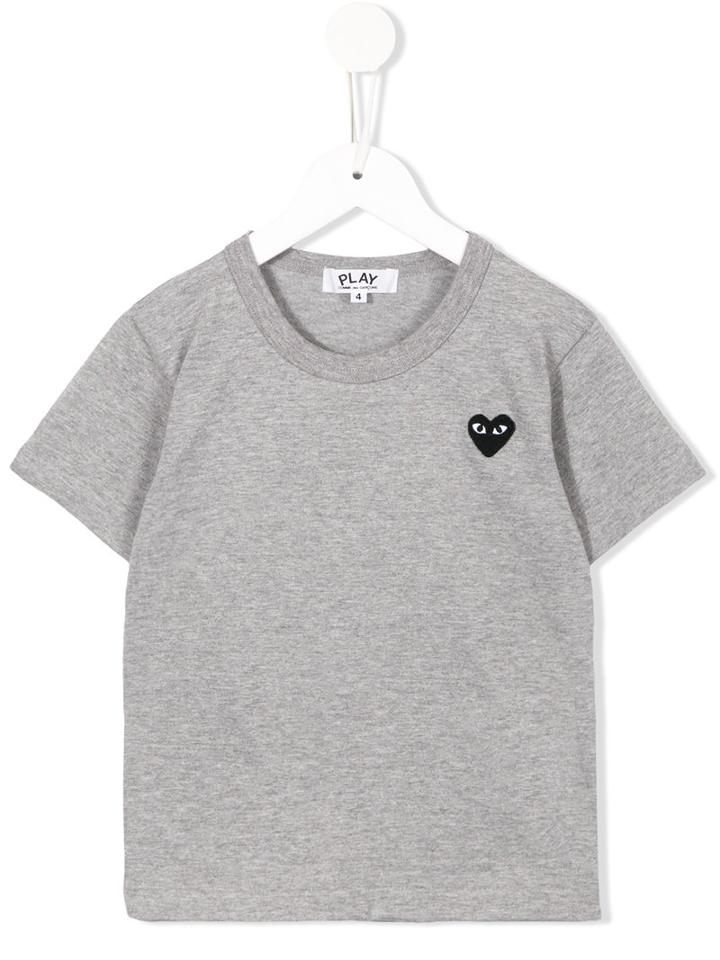 Comme Des Garçons Play Kids Embroidered Logo T-shirt, Toddler Boy's, Size: 4 Yrs, Grey