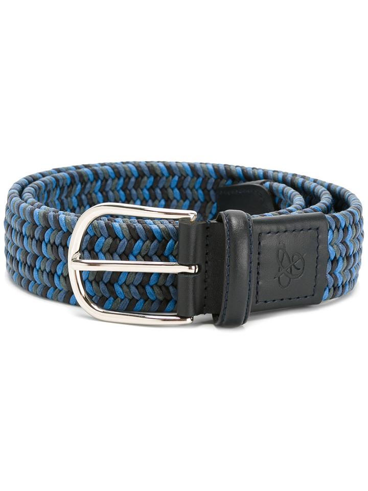 Canali - Elastic Woven Belt - Men - Leather/polyester - 95, Blue, Leather/polyester