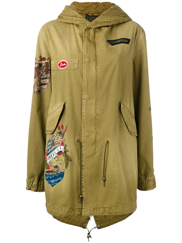 Mr & Mrs Italy - Tattoo Print Parka Coat - Women - Cotton - Xs, Women's, Green, Cotton